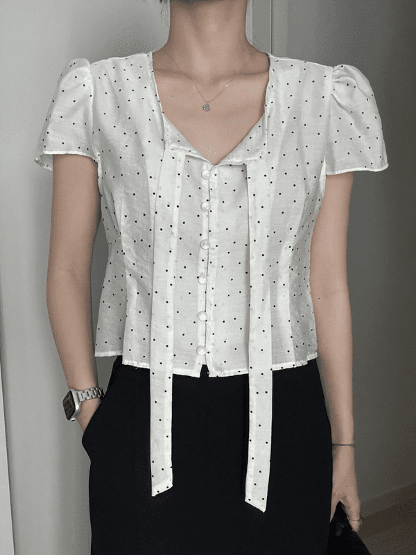 루엘 도트 크롭 블라우스 2color