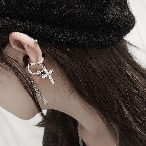 (2개 세트) 큐빅 십자가, 심플 볼 귀찌 이어커프 귀걸이 E-0277