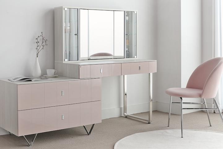 샤르망 시즌7 실버라벨 LED조명 수납 핑크 네이비블루 화장대