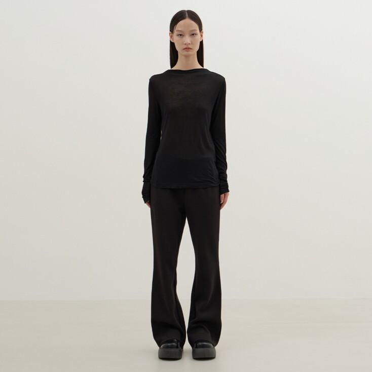 Ribbed Flare Banding Pants (Black)