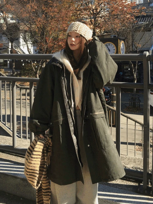 코이 빈티지 레더배색 피쉬테일 파카