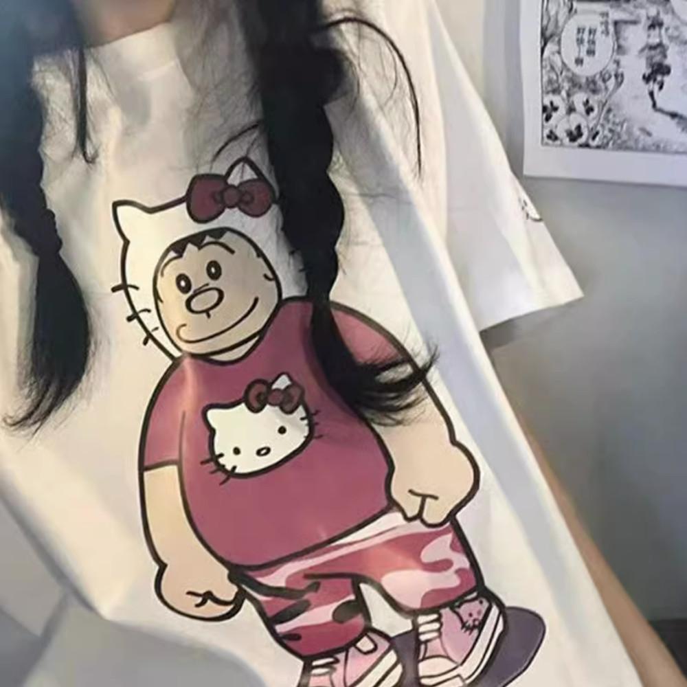 헬로키티 퉁퉁이 프린팅 여름 오버핏 반팔 티셔츠