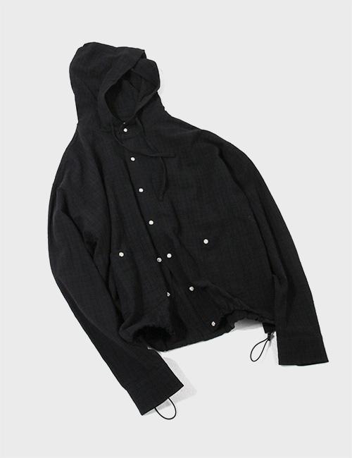 [시즌오프]오버핏 스냅 체크 포켓 후드 셔츠 재킷 [BLACK]_SESH017BLACK