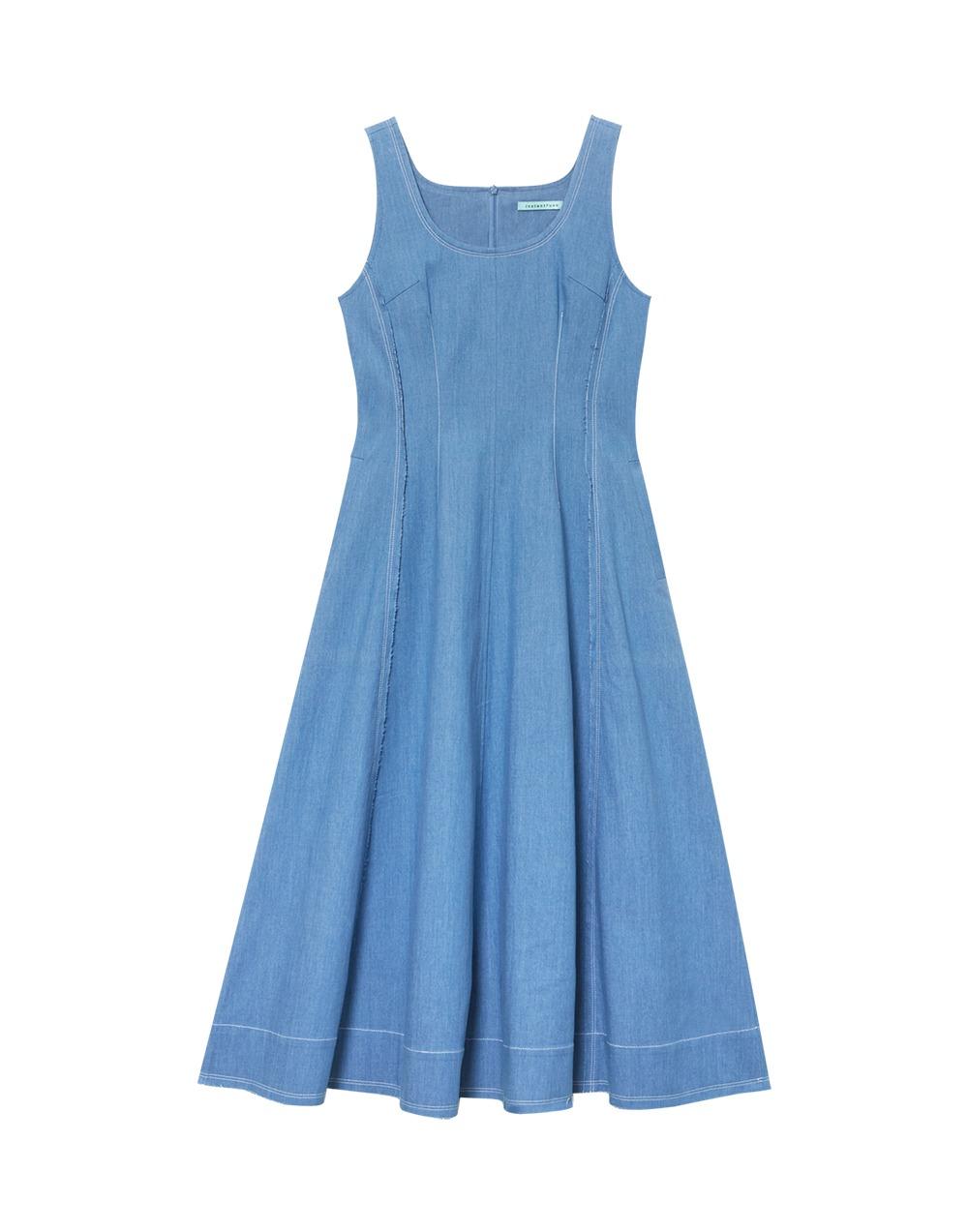 21SS 슬리브리스 플레어 롱 원피스 - 블루