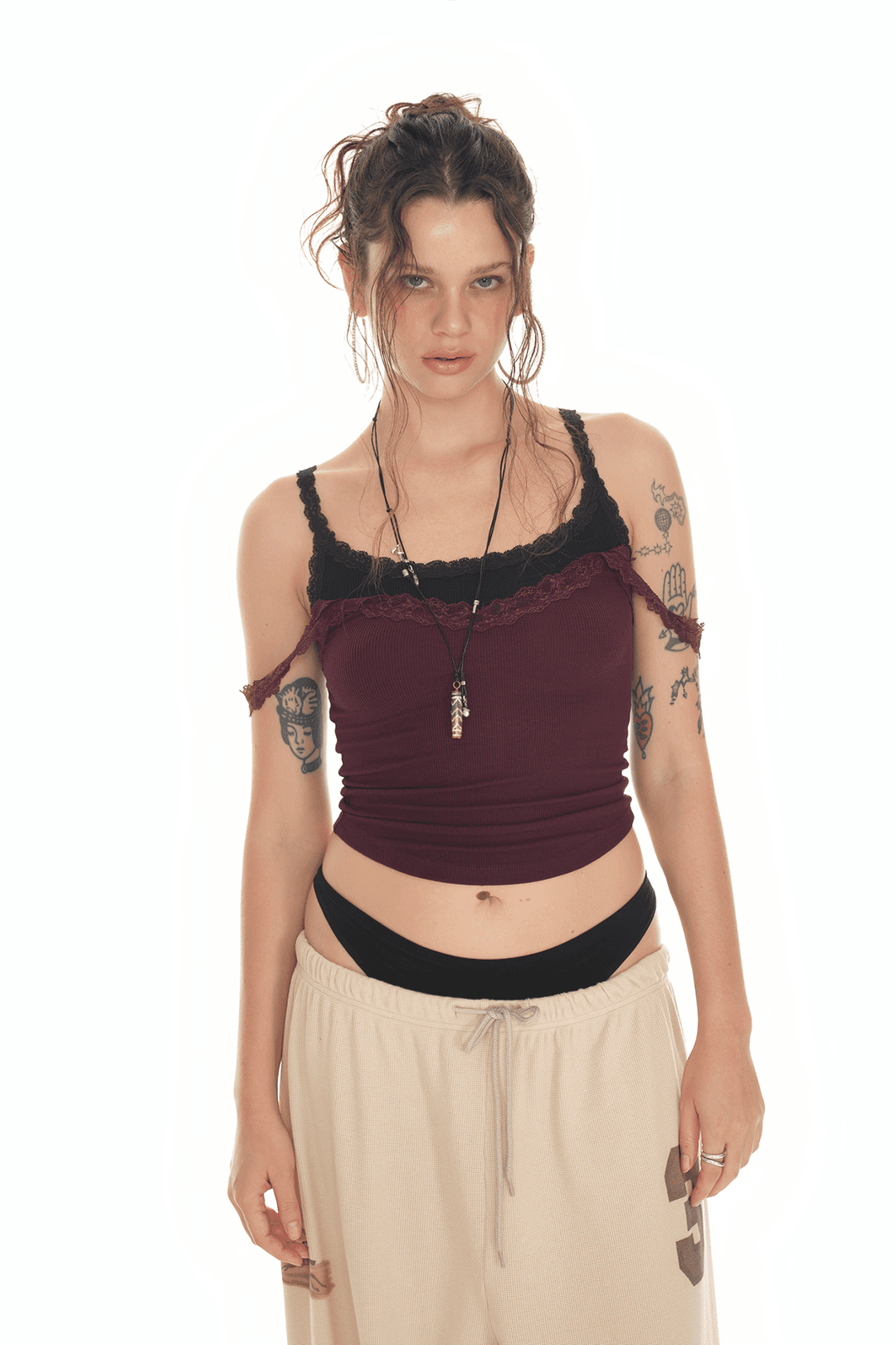 LAYERED LACE CAMI-TOP (MAROON)