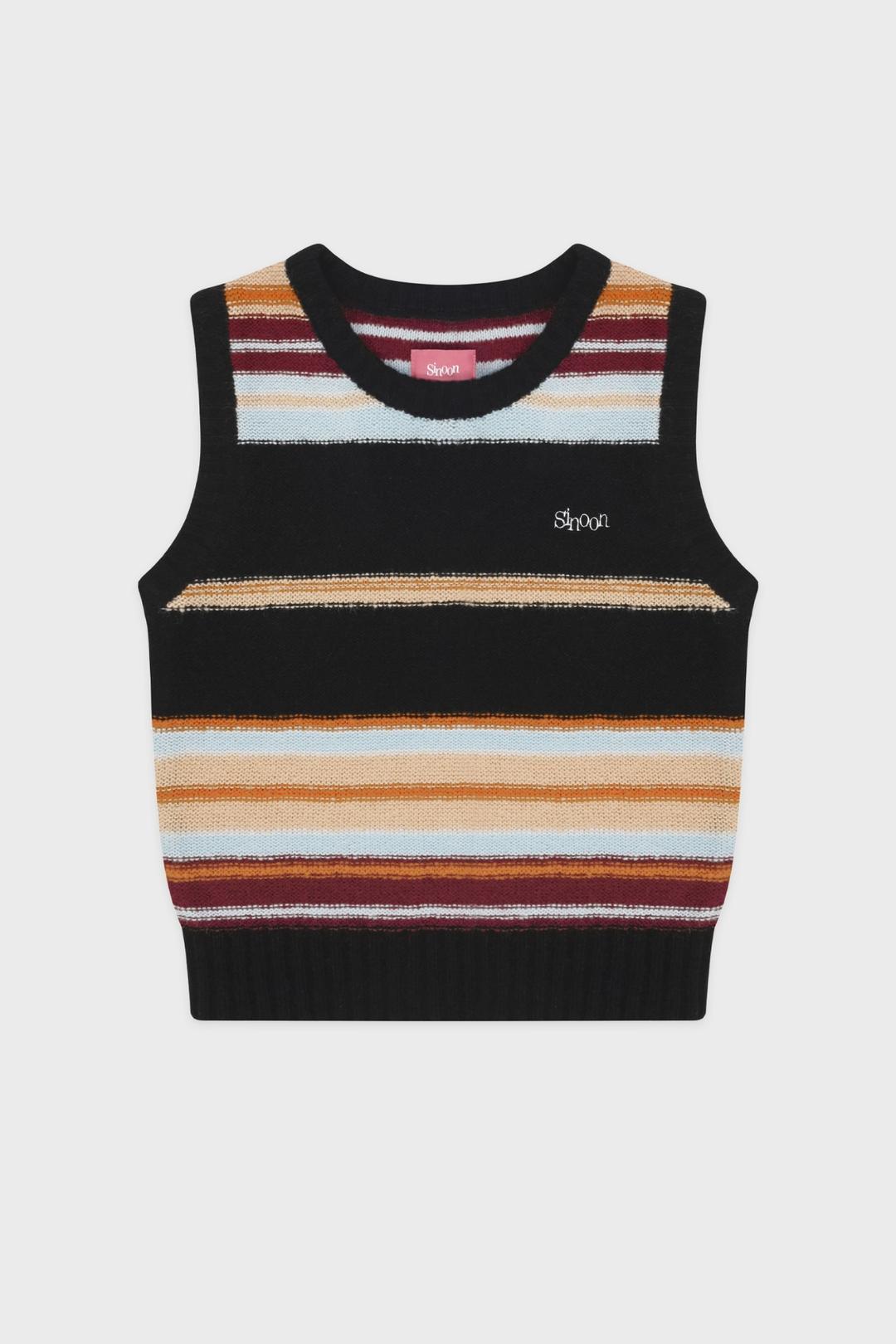 Sinoon Mix Stripe Knit Vest (Black Mix)