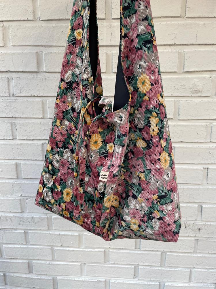 빈티지 플라워 코듀로이 에코백 호보백