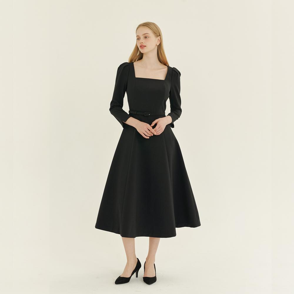 Square-neck Flare Dress(LL) / Black(3color)