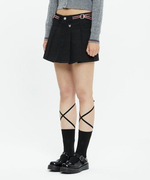 [타게토X로맨틱크라운]로우라이즈 플리츠 스커트_블랙