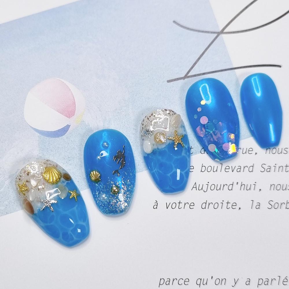 푸른 바다의 인어 수제네일팁