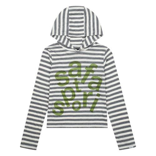 1/2 TICKETING STRIPE BORDER HOODIE (GREY)