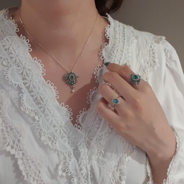 로쿠잔 빅토리아 그린오닉스 블루토파즈 가넷 목걸이 팬던트