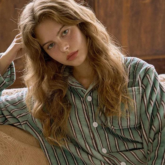 플러피 크리미 긴팔 커플 수면 잠옷 세트_민트