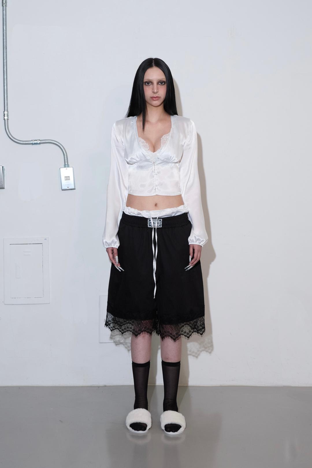 MLK LOGO SATIN LACE PANTS BLACK