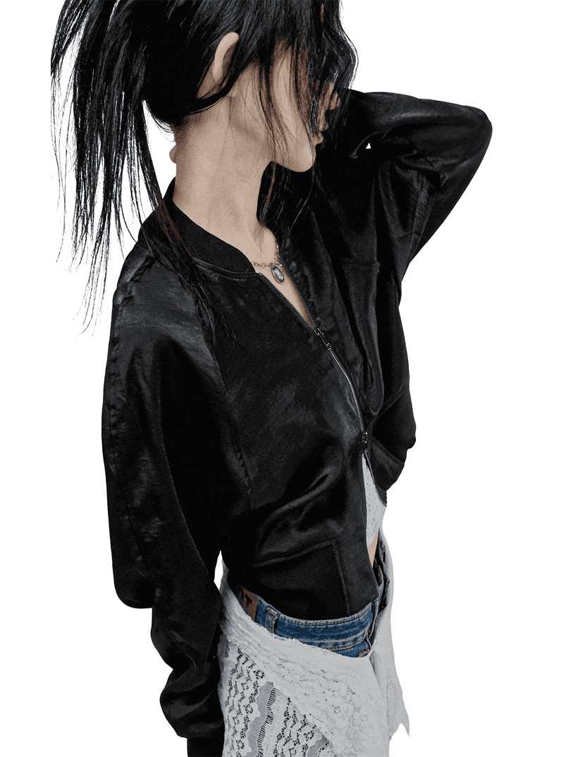 [당일출고] SURFACE SATIN CROPPED TWO-WAY ZIP-UP BLOUSON JACKET 서피스 새틴 크롭 투웨이 집업 블루종 자켓