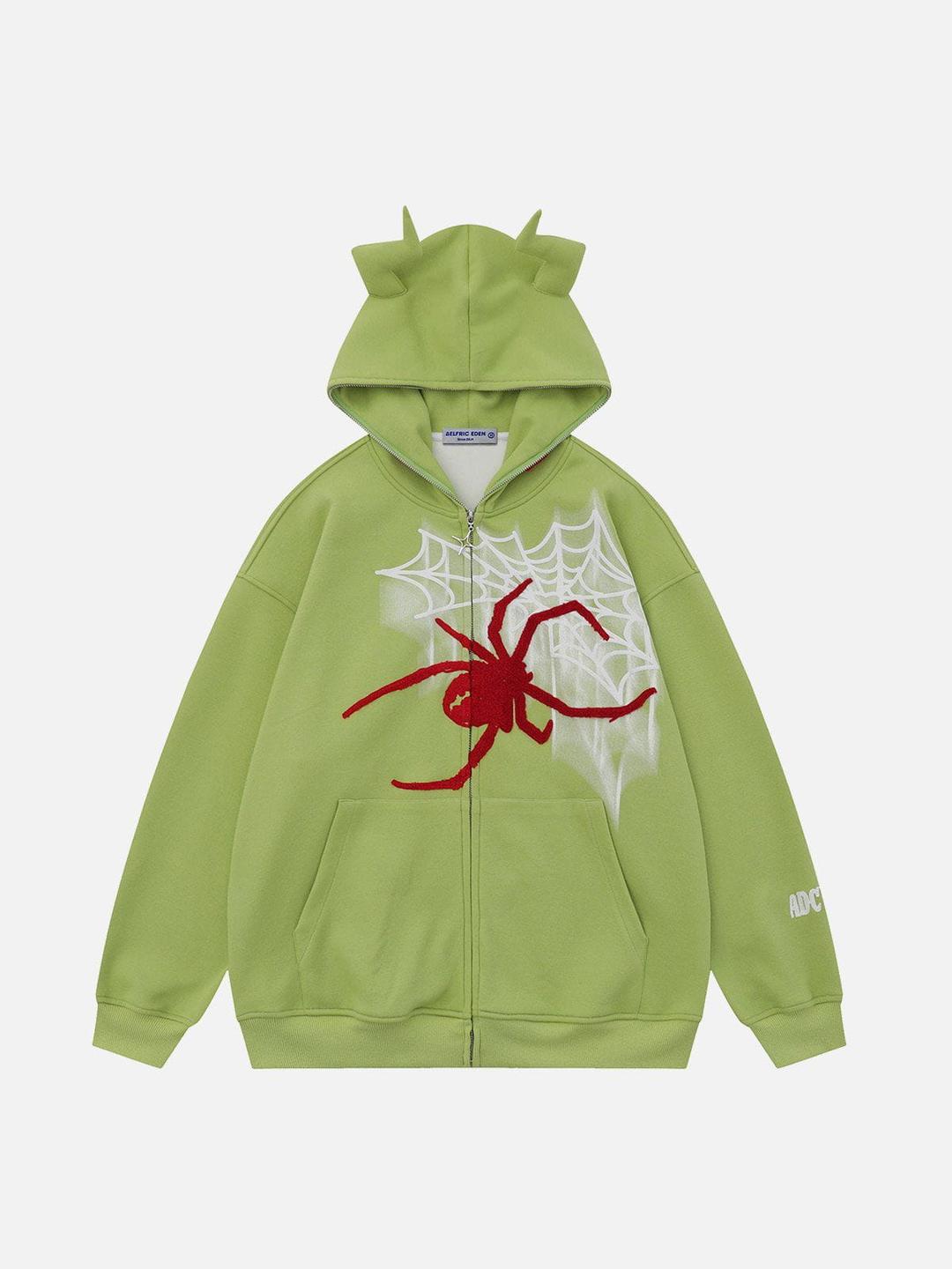 Aelfric Eden Horn Design Spider Flocking Hoodie - Green / S
