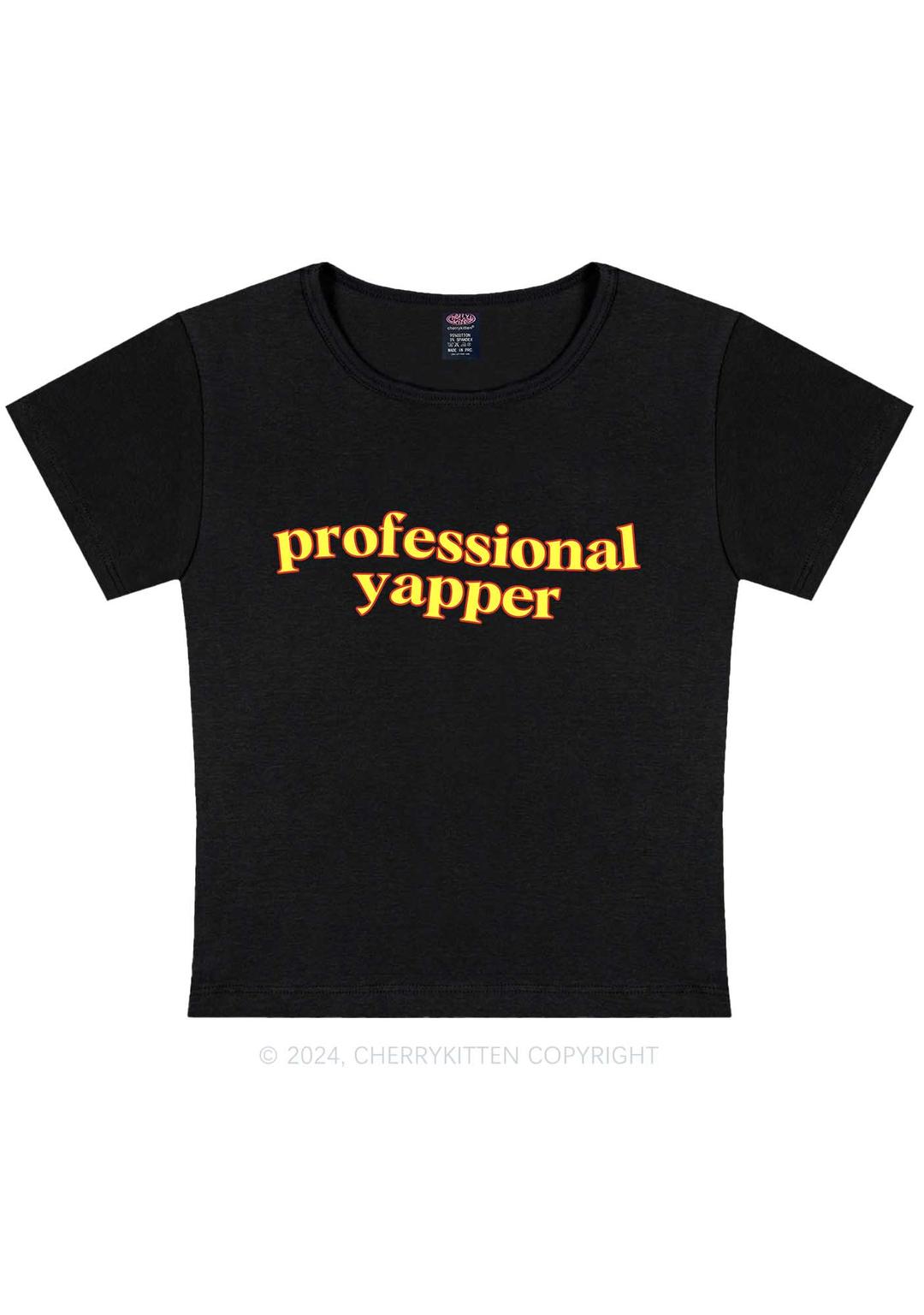 Professional Yapper Y2K Baby Tee Cherrykitten - Black / S