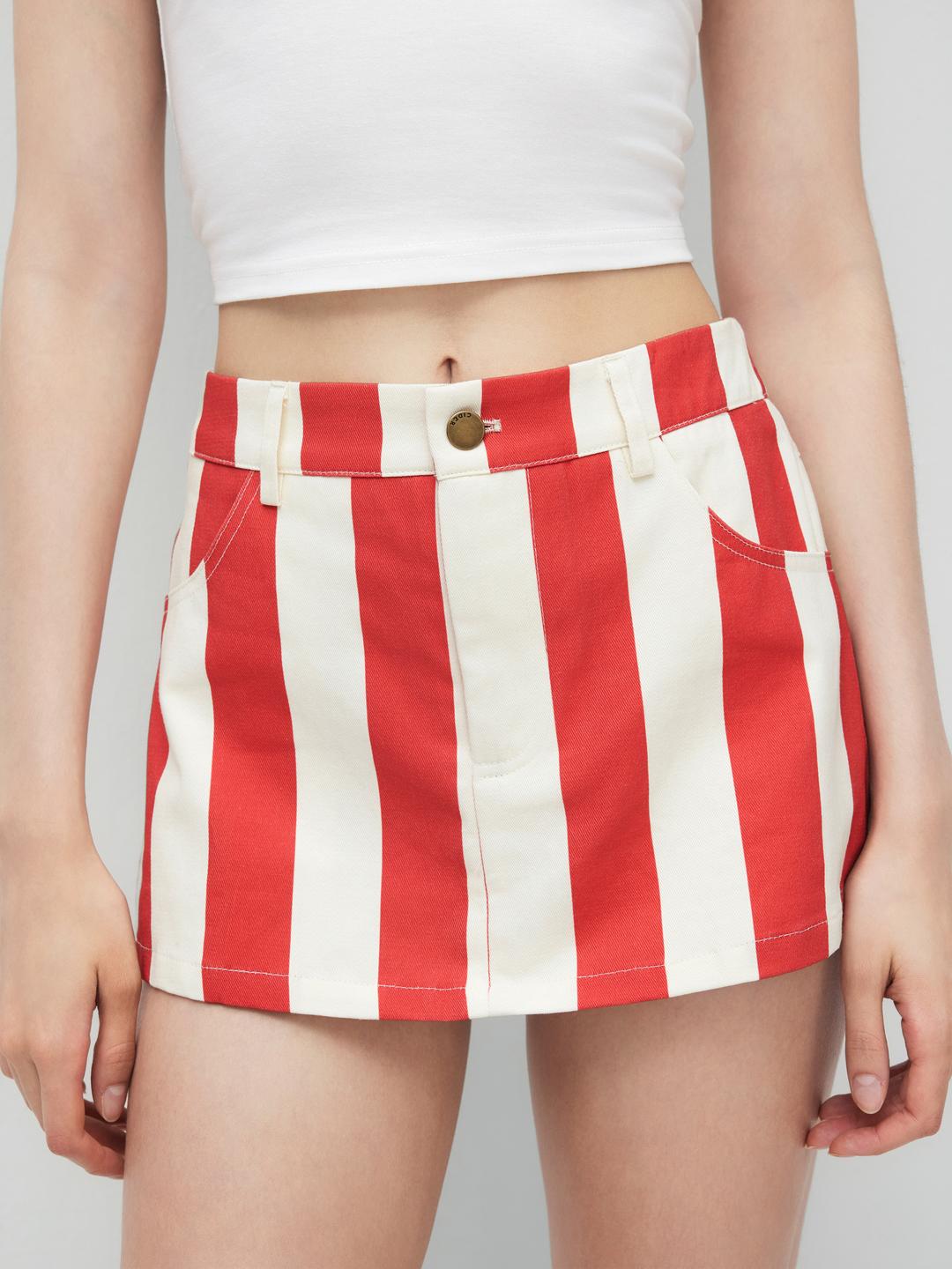 Cotton Low Rise Stripe Pocket Mini Skirt