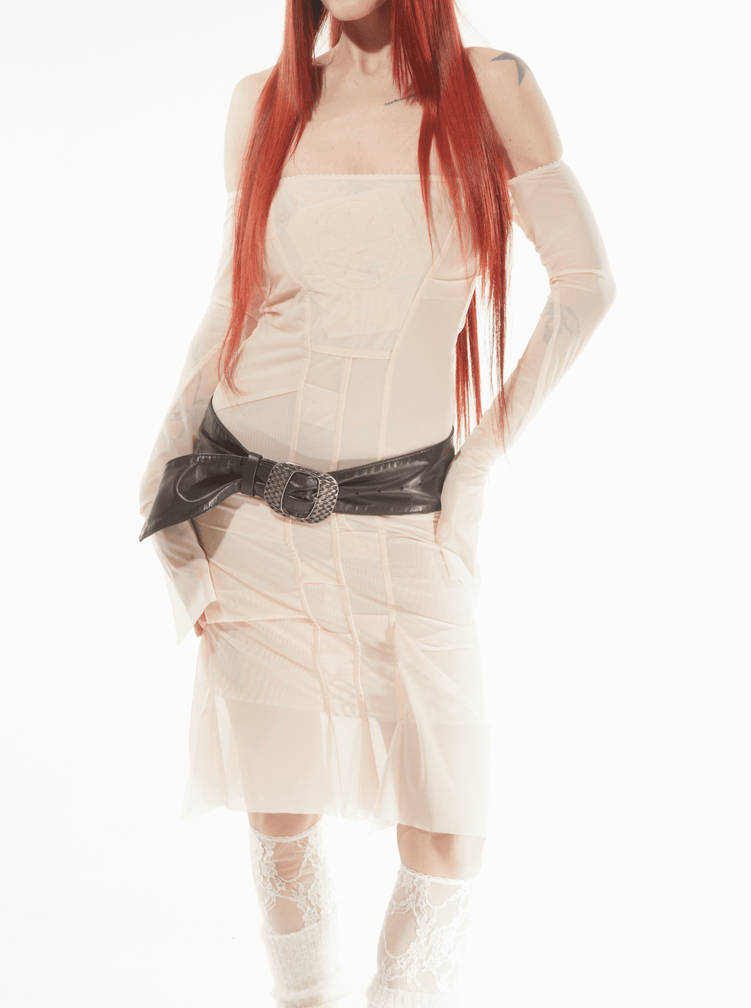 Draped off shoulder dress - S