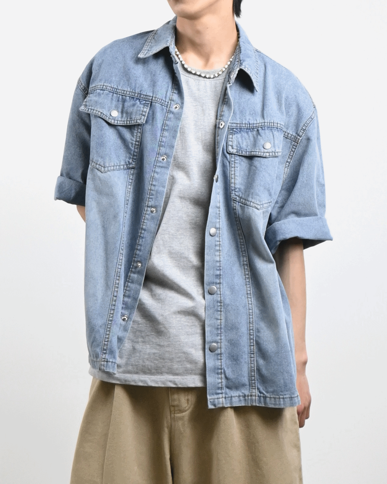 washing denim half shirt jacket