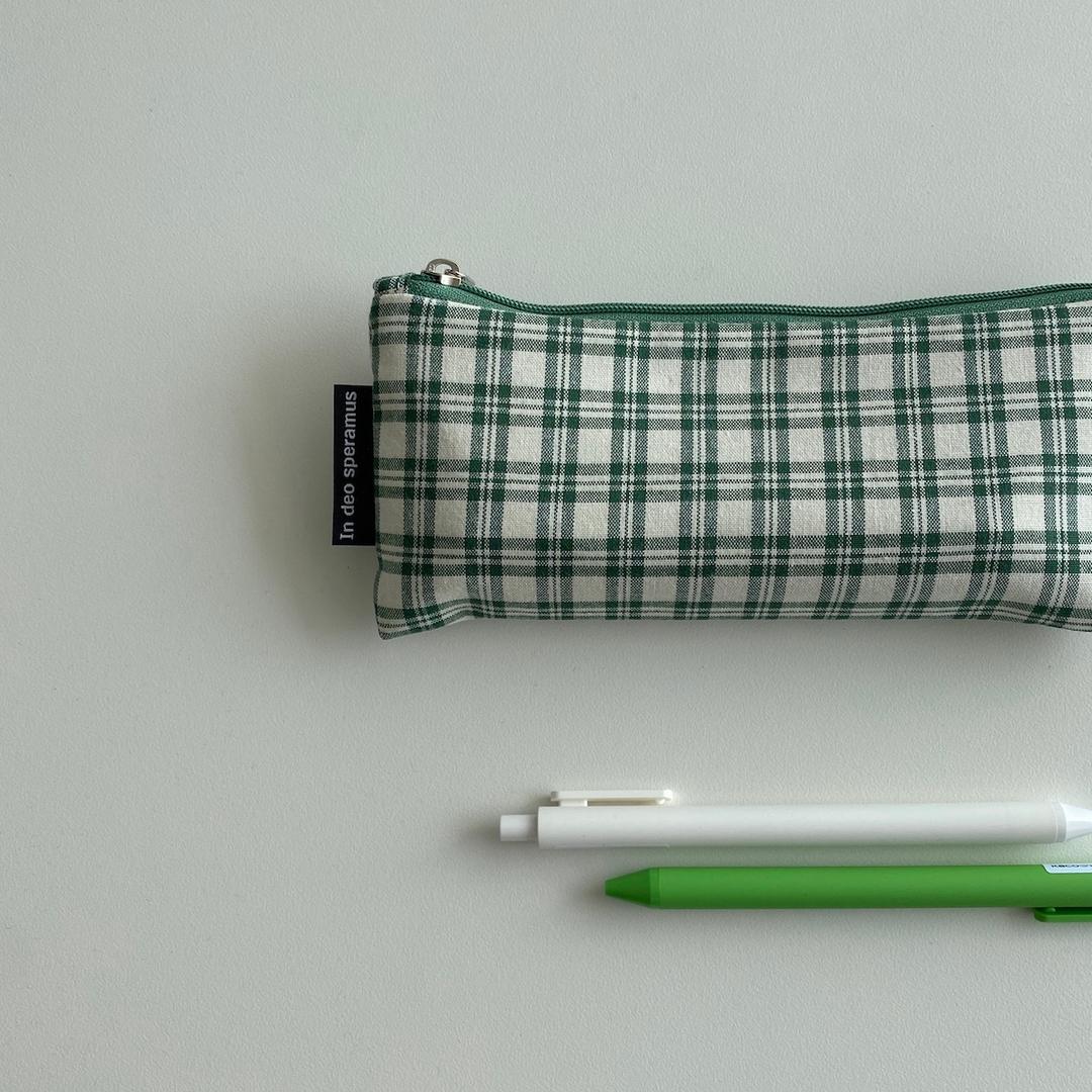 초록 심플 체크 필통(green simple pencil case)
