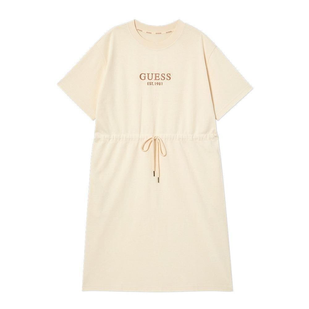 스트링 로고나염 반팔원피스 - 크림