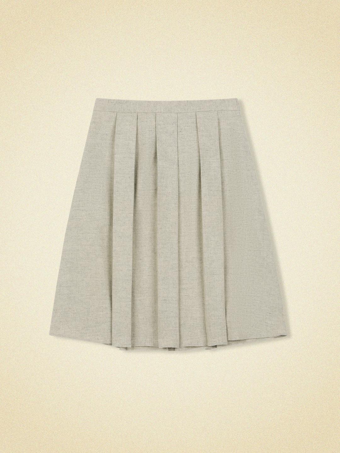 wool pleats skirt - oat gray