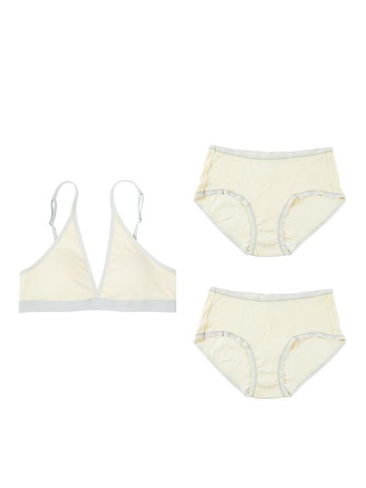 (3 pack) Triangle ribbed modal in lemon (삼각 리브드 모달 레몬 브라 1+팬티2)