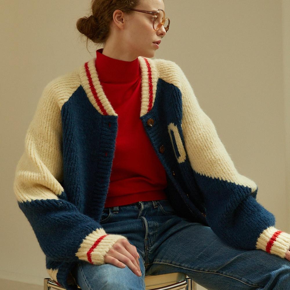 08 Varsity Alpaca Knit Cardigan (Navy)