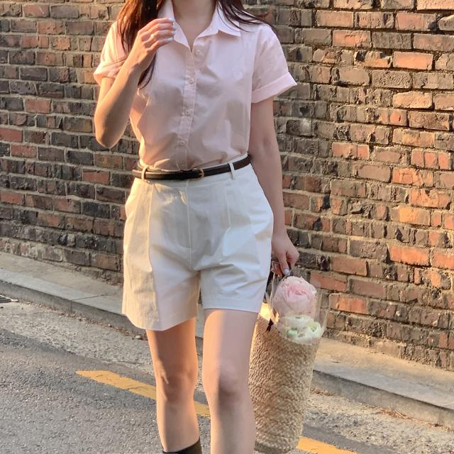 어베인 💕URBANE MADE💕 플레인 자수 여름 오버핏 셔츠 반팔셔츠 (7c)