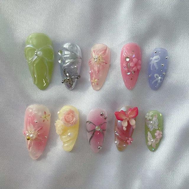 [입점할인💕] 페어리코어🧚🏻✨요정 네일💚🤍 수제네일팁 16가지 쉐입