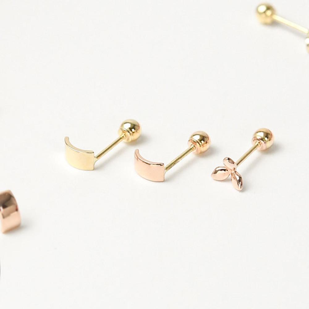 14K 금 피어싱 레이어드 귓바퀴 민자 볼륨 하프 링 모모리