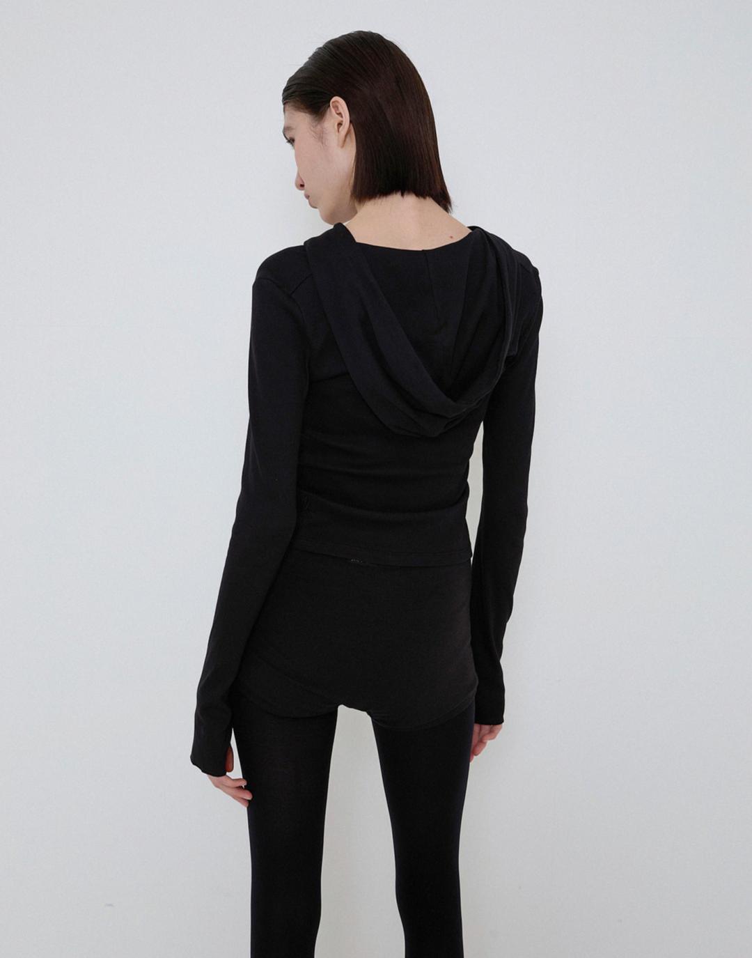 254 Lightweight Slim Henley Hoodie (Black)