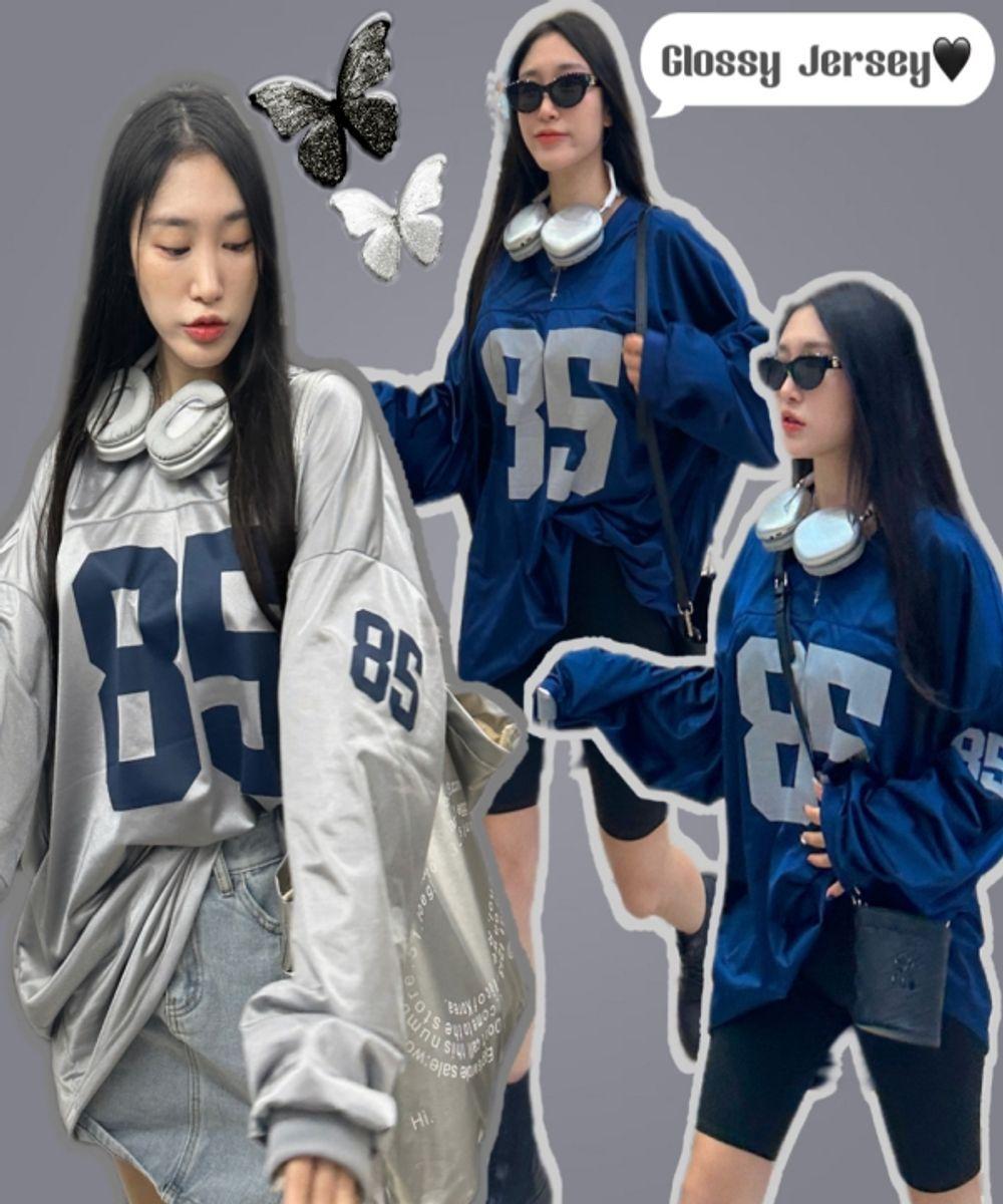 빅사이즈 글로시 스포티 럭비 풋볼 메쉬 긴팔 저지 트랙 티셔츠 블록코어 공항룩 추천