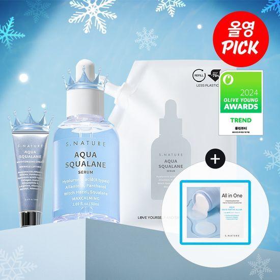 [2024어워즈] 에스네이처 아쿠아 스쿠알란 세럼 50ml 어워즈 기획(+50ml리필+수분크림10ml+카밍패드2매)