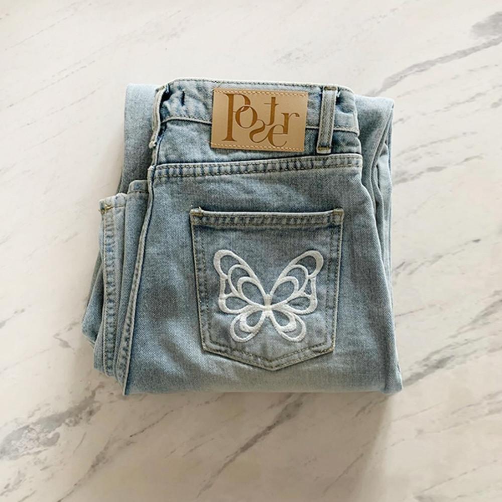 (당일) 포스터 나비자수 청바지 poster 중청 데님 팬츠 일자핏 PYT