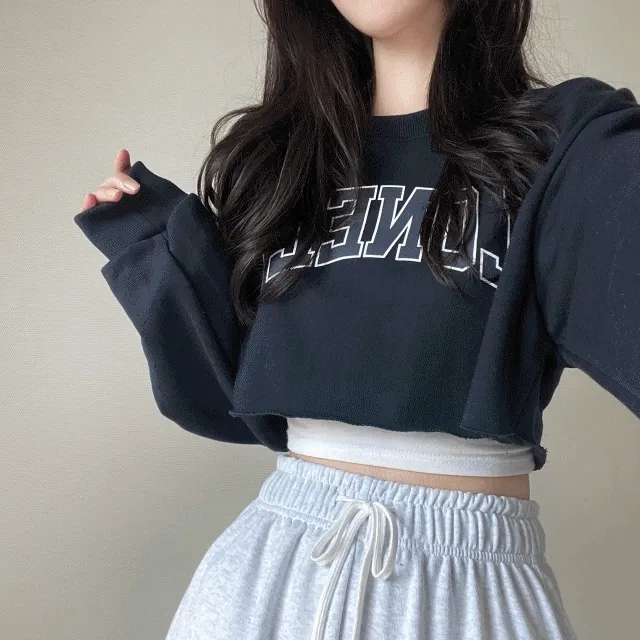 (3color)꾸안꾸 컷팅 크롭 맨투맨