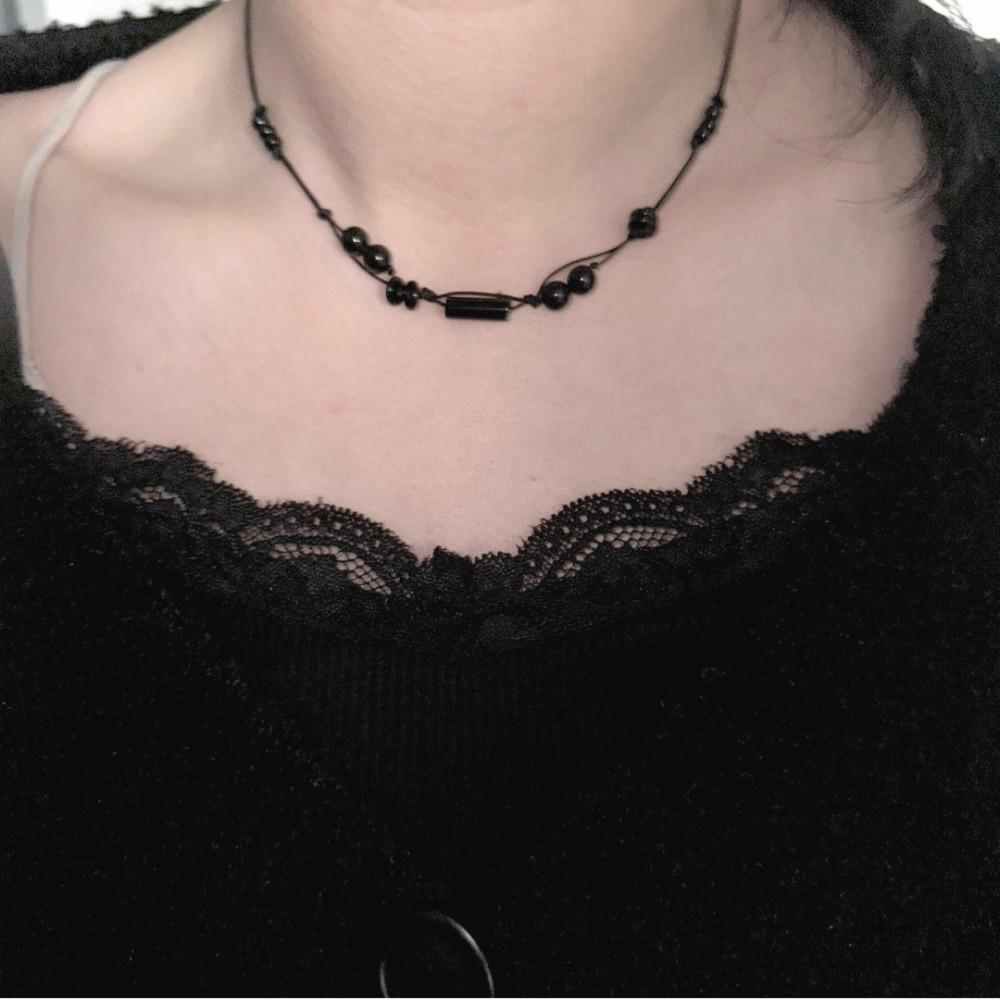 히메 오닉스 끈 목걸이