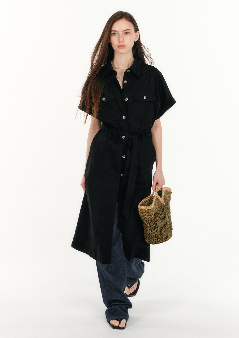 린넨 카라 벨티드 원피스(MAFBOP21MBK)