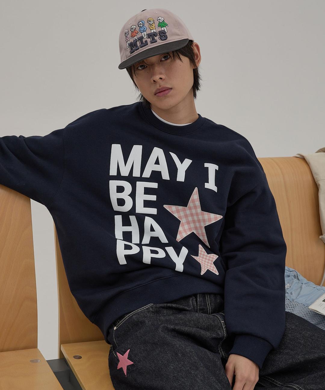 MAY I BE HAPPY 맨투맨 네이비