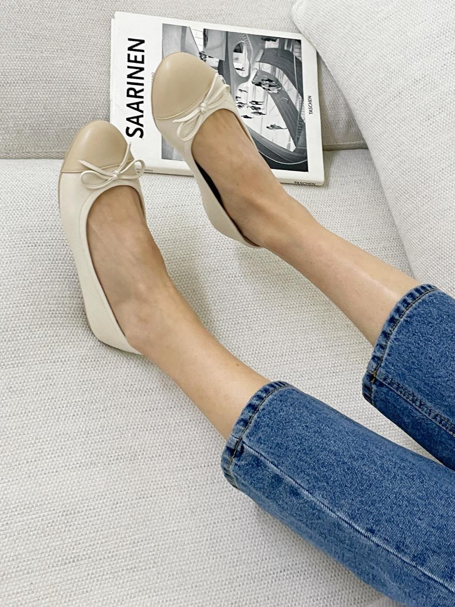 F22P001 오트 배색 플랫슈즈 | 0.5cm