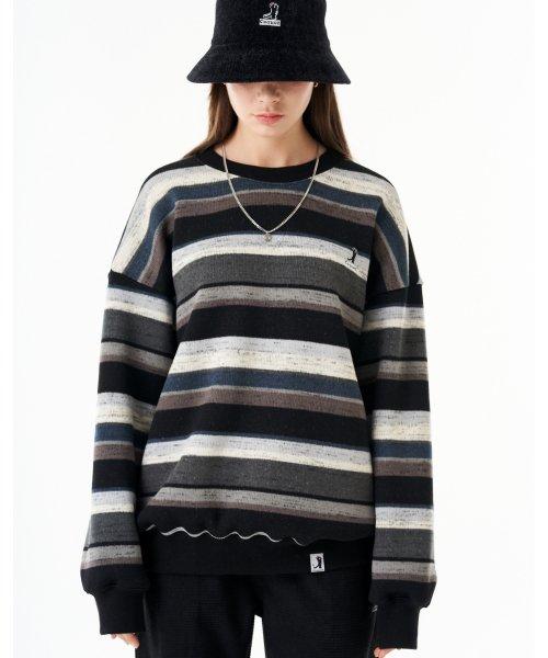 [오버핏] 레서팬다 실루엣 로고 니트 스웨트셔츠 차콜[WOMAN]