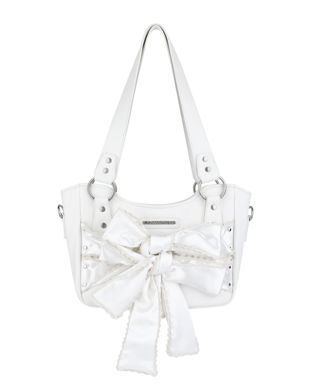 Laced Ribbon Leather Shoulder Bag (White)