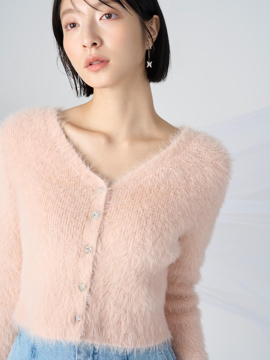 フェザーヤーンビジュー釦カーディガン