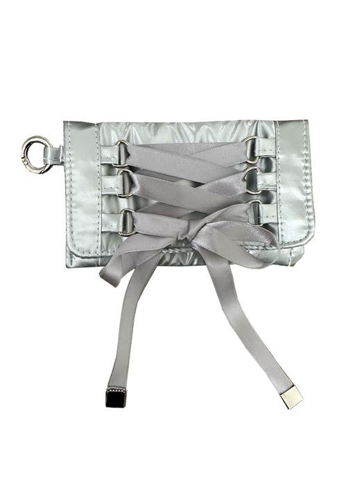 lace up mini pouch_silver