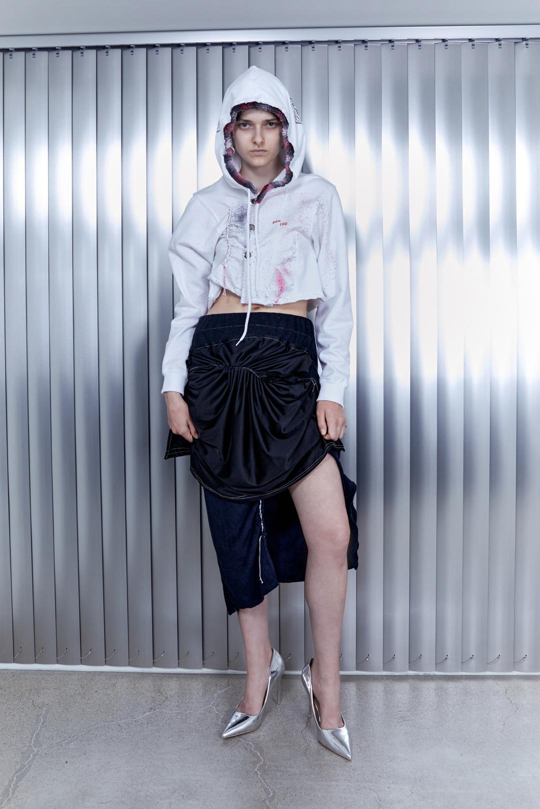 unbalanced crop pax angel white hoodie