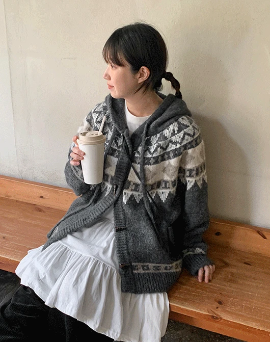 유타니 코위찬 더플 니트 후드 가디건 (2color)