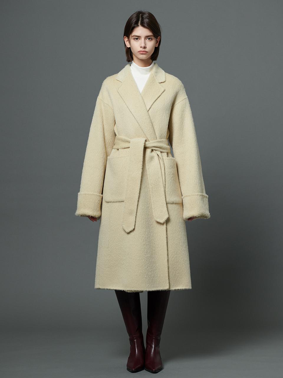 Suri alpaca hand-made robe coat - Light yellow
