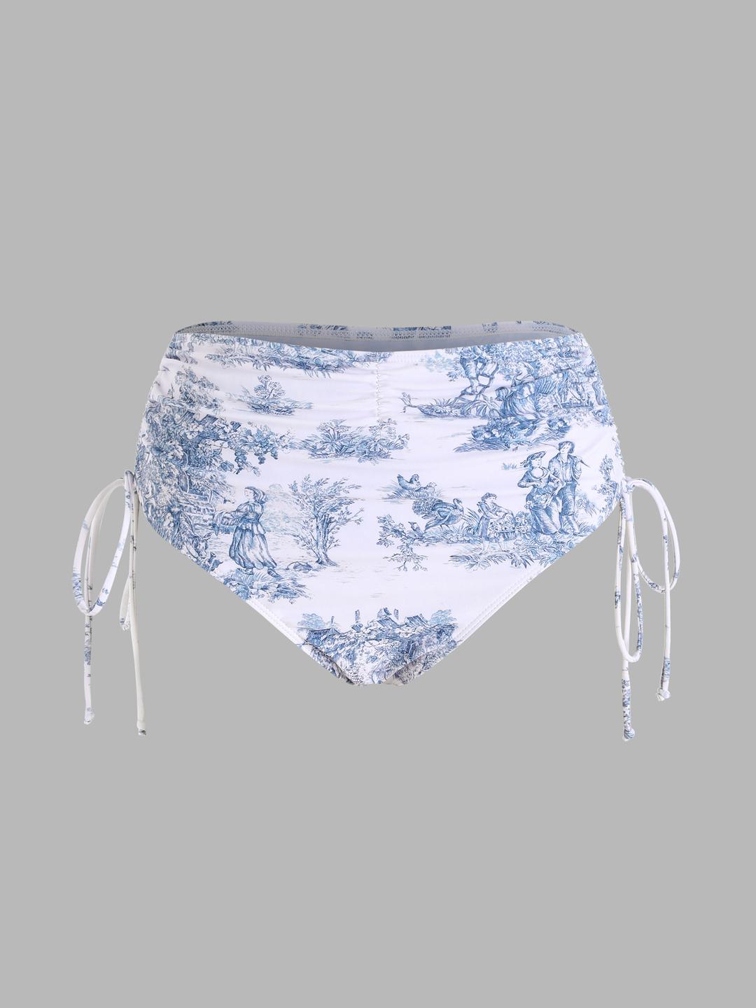 Toile de Jouy Ruched Bikini Bottom