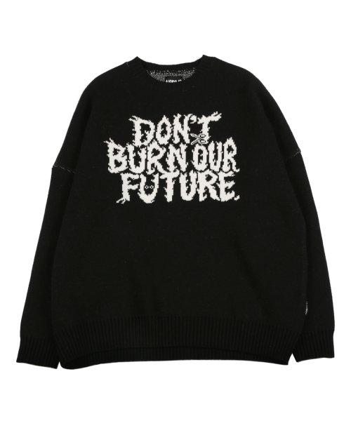 Oversized Slogan Wool Knit Sweater [Black]
